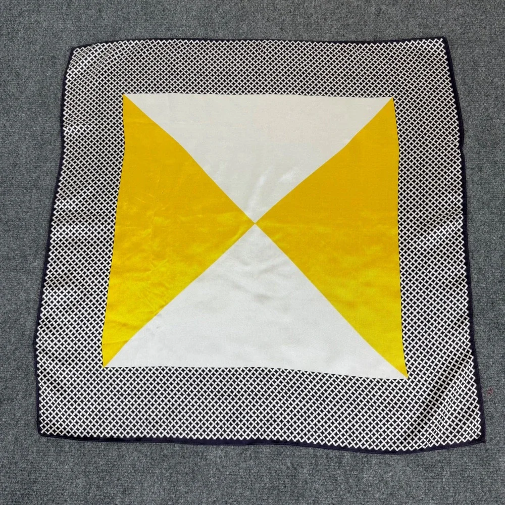 Vintage Geometric Colorblock Square Scarf Yellow White Black Lattice Border 24